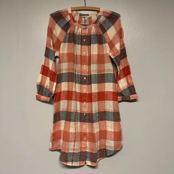 Lucky Brand Plaid button front dress babydoll Size small petite cotton/linen - Picture 5 of 10